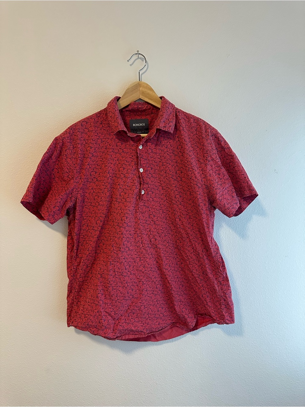 Bonobos Red Bird  Print  Short-Sleeve Polo Shirt - Men’s 100% Cotton